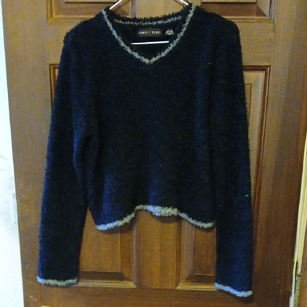 Cozy Black and Gray V-Neck Sweater
